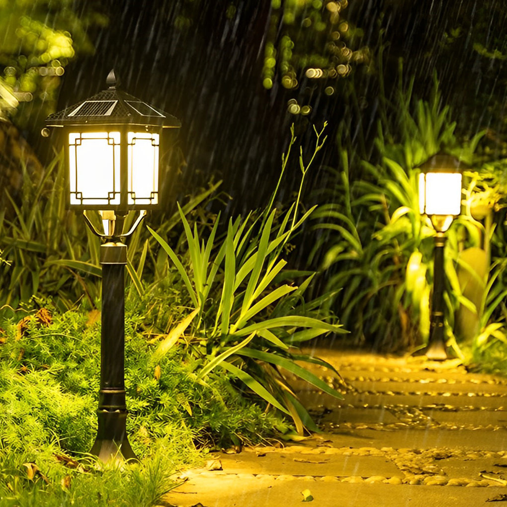 Solar LED Post Light with 3-Step Dimming | Aluminum & Glass