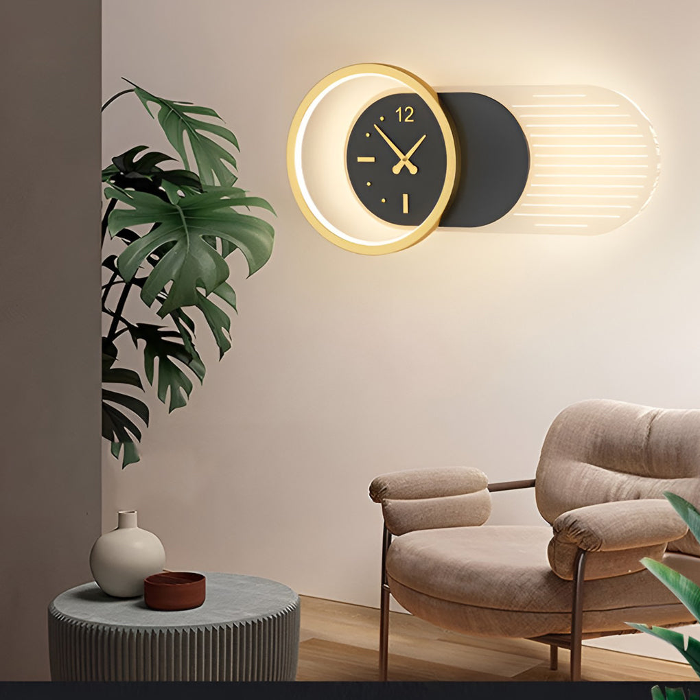 Modern Clock-Shaped LED Wall Sconce - Aluminum & Iron Finish