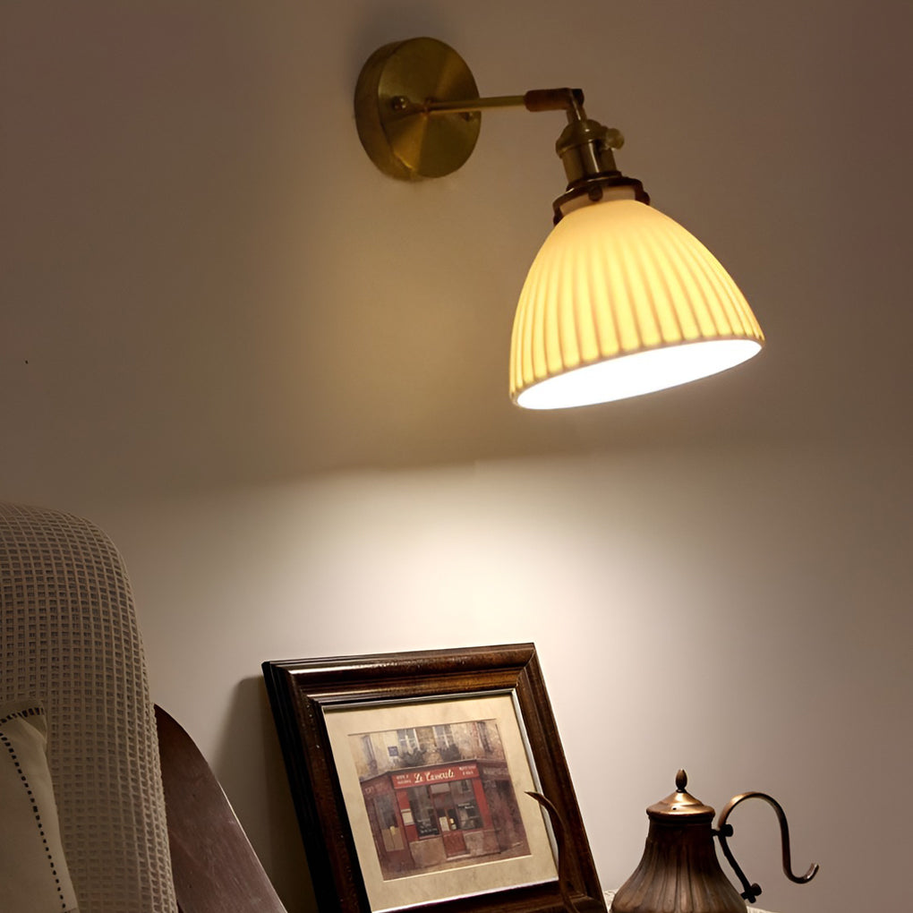 Modern Ceramic Pendant Light with Walnut & Copper Accent - 12W LED