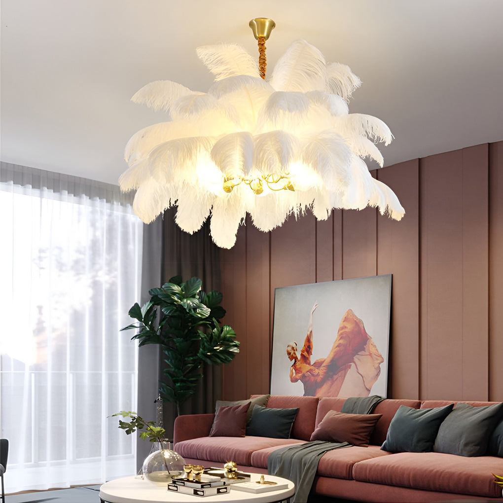 Feather Flush Mount Chandelier Modern Copper Ceiling Light 39"