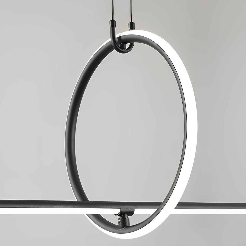 Modern Linear Ring LED Pendant Light with 3-Step Dimming - Black