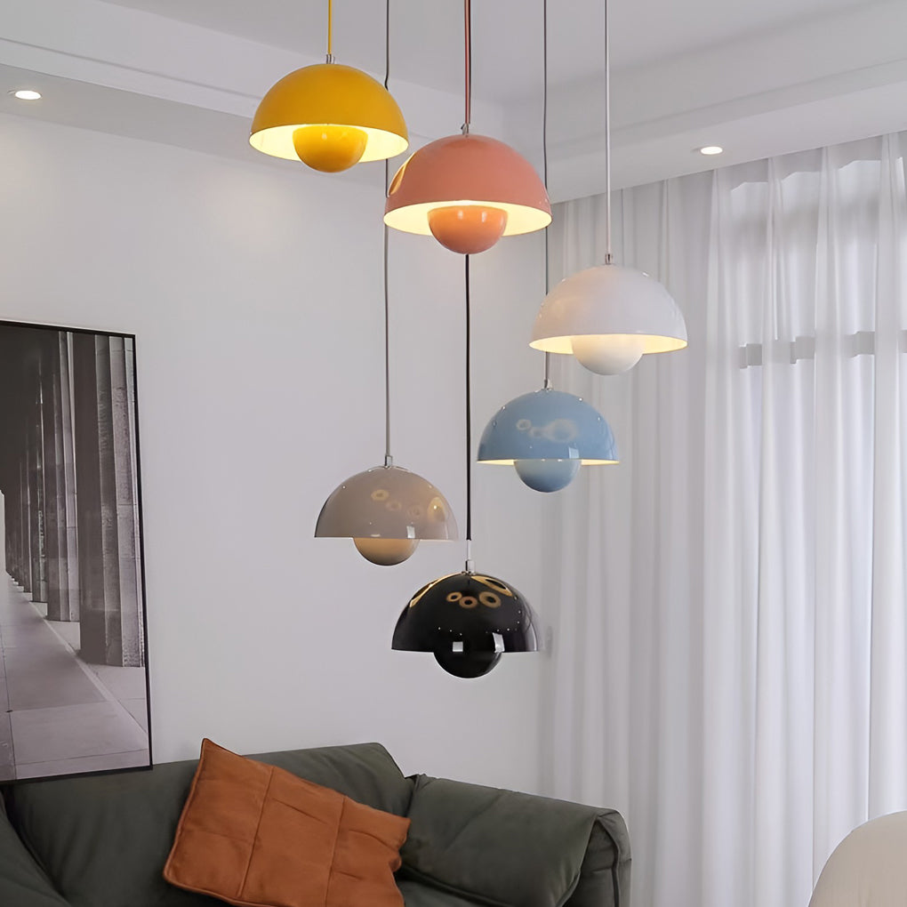 Mushroom Pendant Light – Metal Dome Shade with Warm Glow
