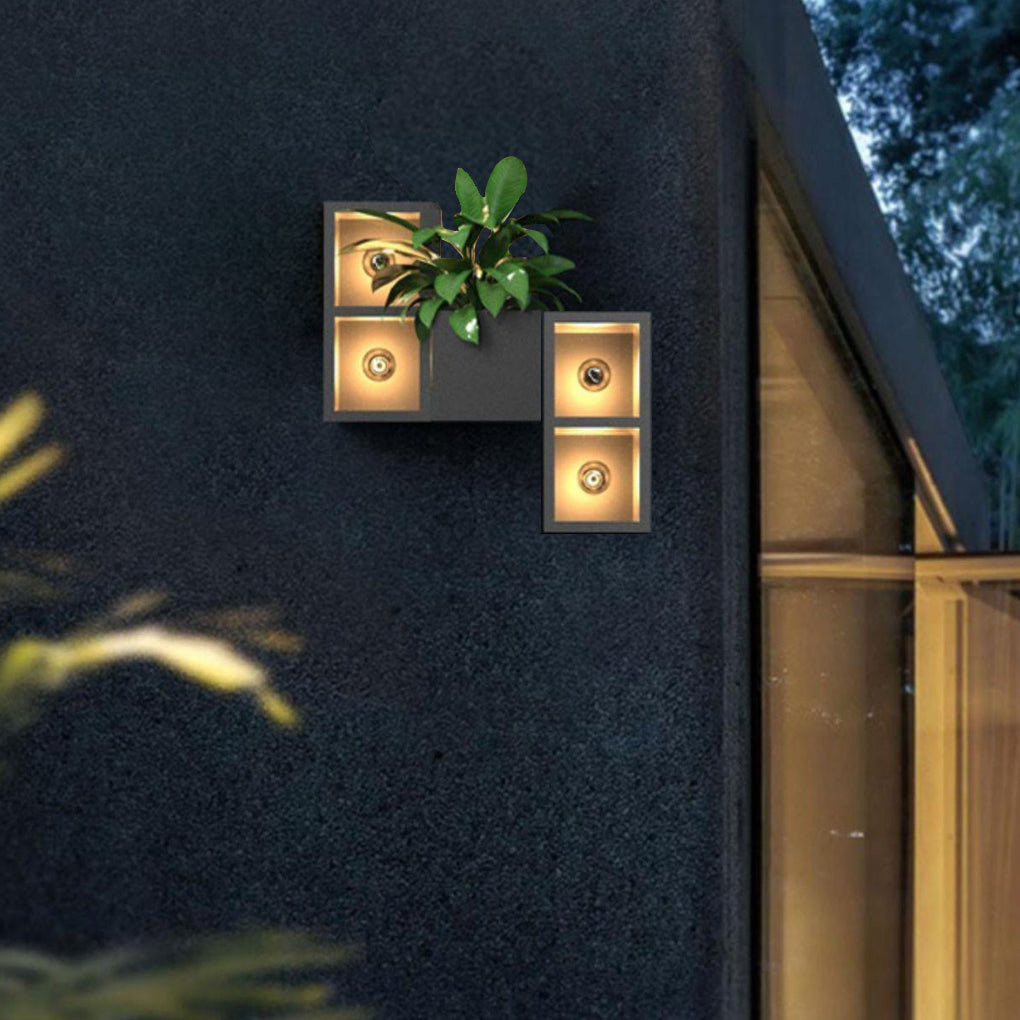 Waterproof Modern Black Wall Lamp with Integrated Flowerpot