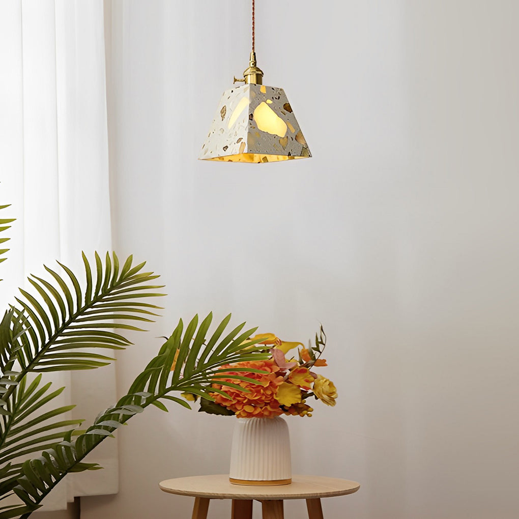 Modern Terrazzo Concrete Pendant Light with Copper Accent