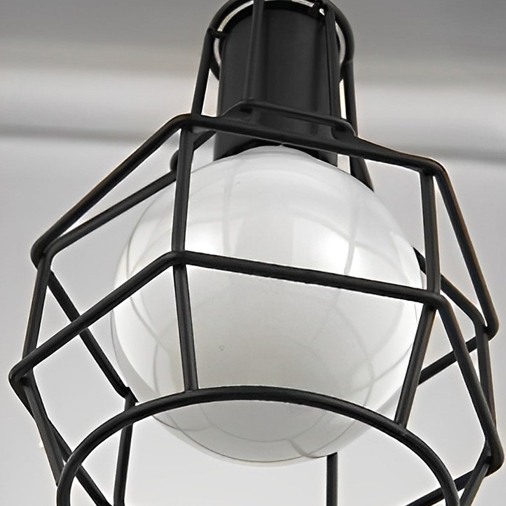 Industrial Cage Pendant Light with Button Switch Black Metal