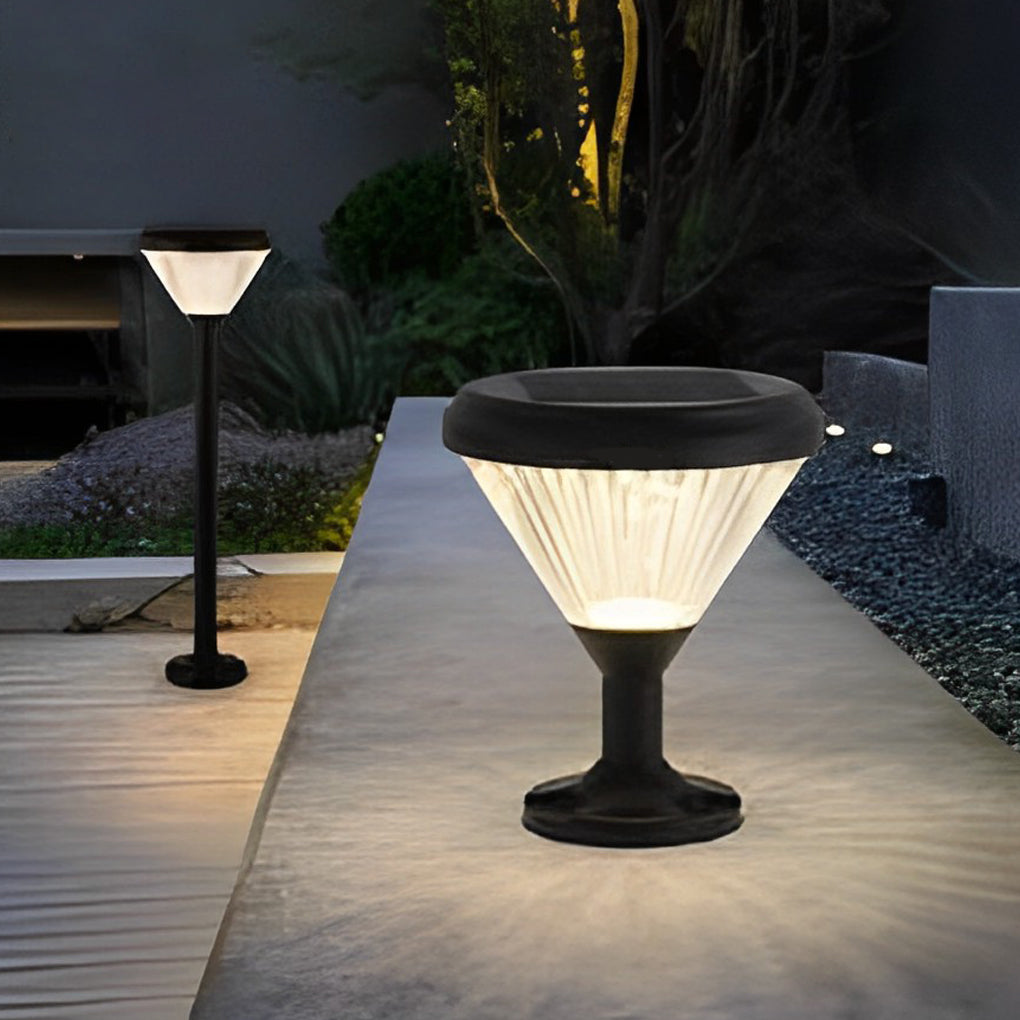 Solar LED Outdoor Light with Ribbed Shade in Black