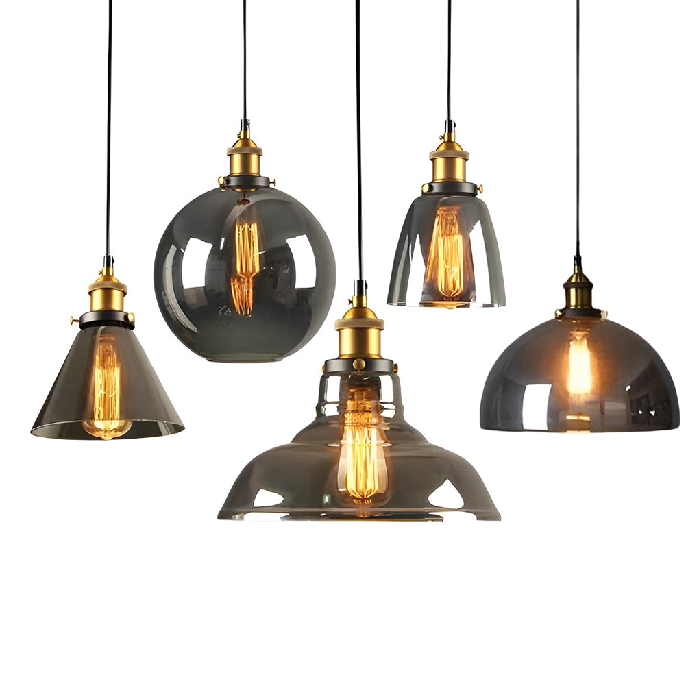 Smoke Gray Glass Industrial Pendant Light – Modern Minimalist