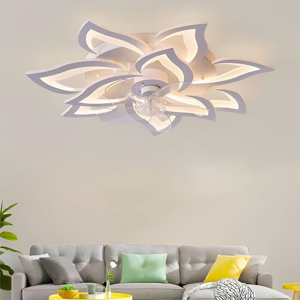 Modern Flower Ceiling Fan with LED Light & 3-Step Dimming