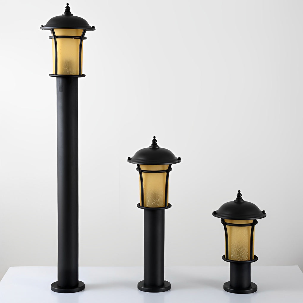Traditional Iron & Glass LED Garden Lamp – Waterproof Outdoor Post