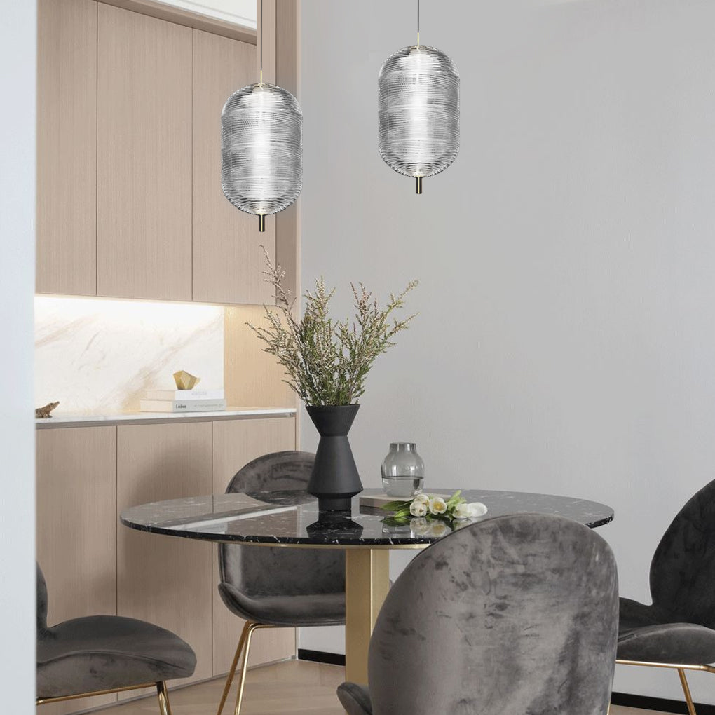 Modern Glass Shade LED Pendant Light – Iron Frame, Nordic Design