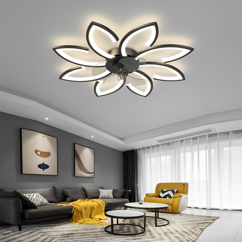 Modern Flower LED Ceiling Fan Light with Stepless Dimming