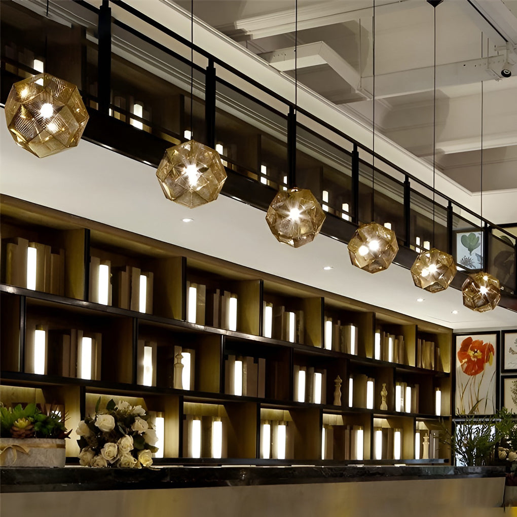 Geometric Round Electroplated Metal Pendant Light