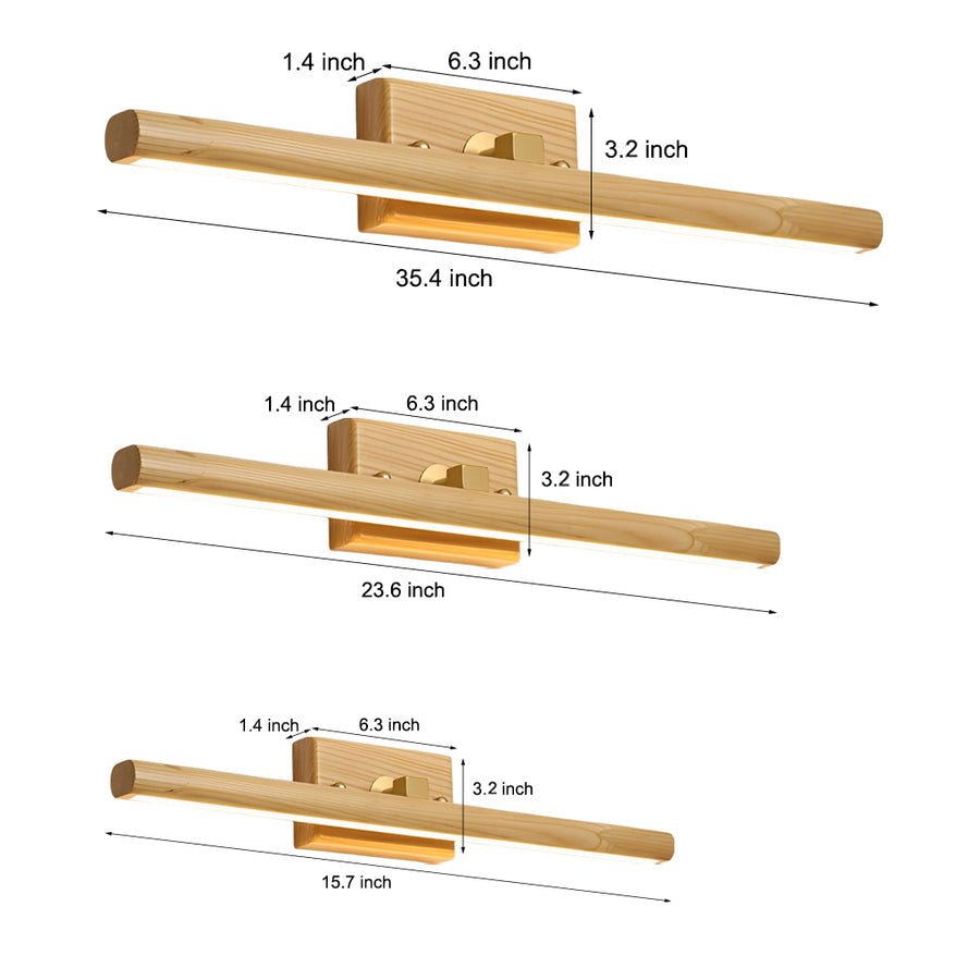 Rotatable Wood LED Bathroom Vanity Light 15" 23" 35"