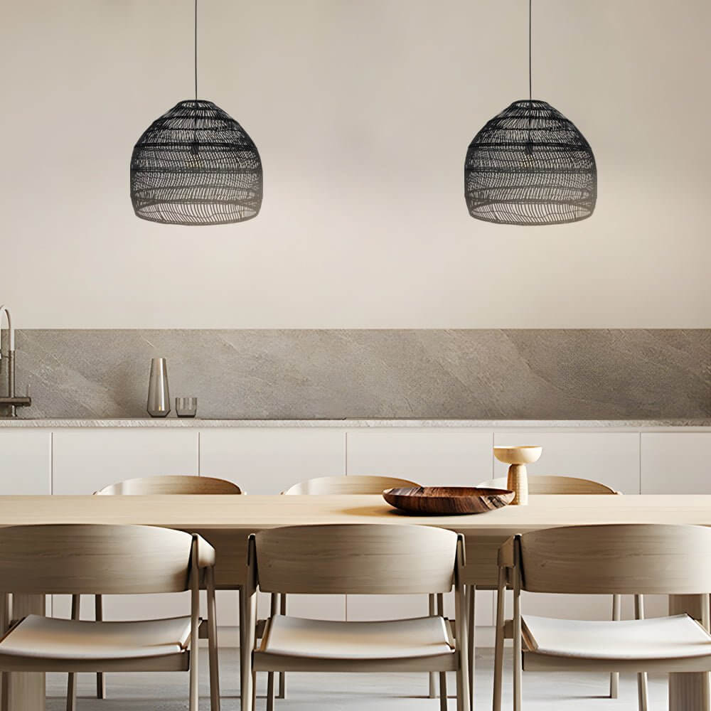 Hand-Woven Rattan Dome Pendant Light – Modern Farmhouse
