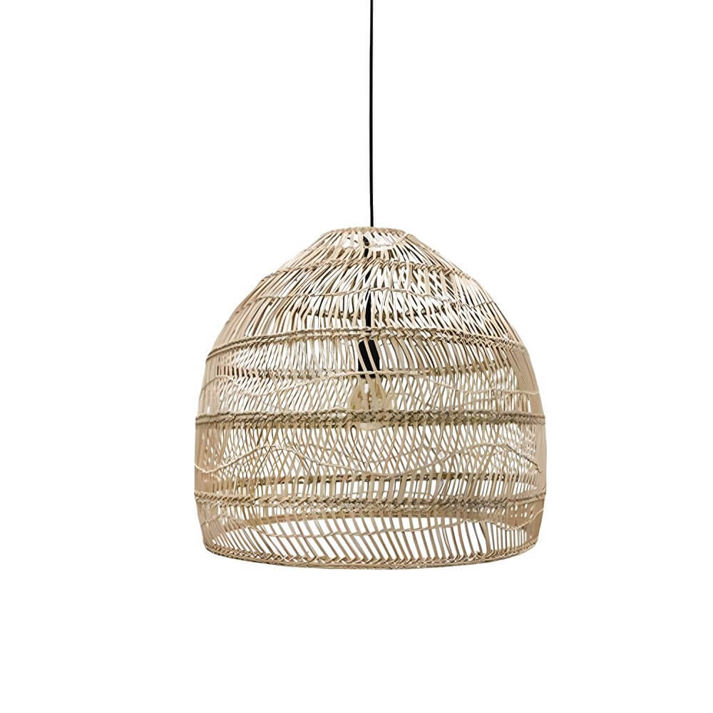 Hand-Woven Rattan Dome Pendant Light – Modern Farmhouse