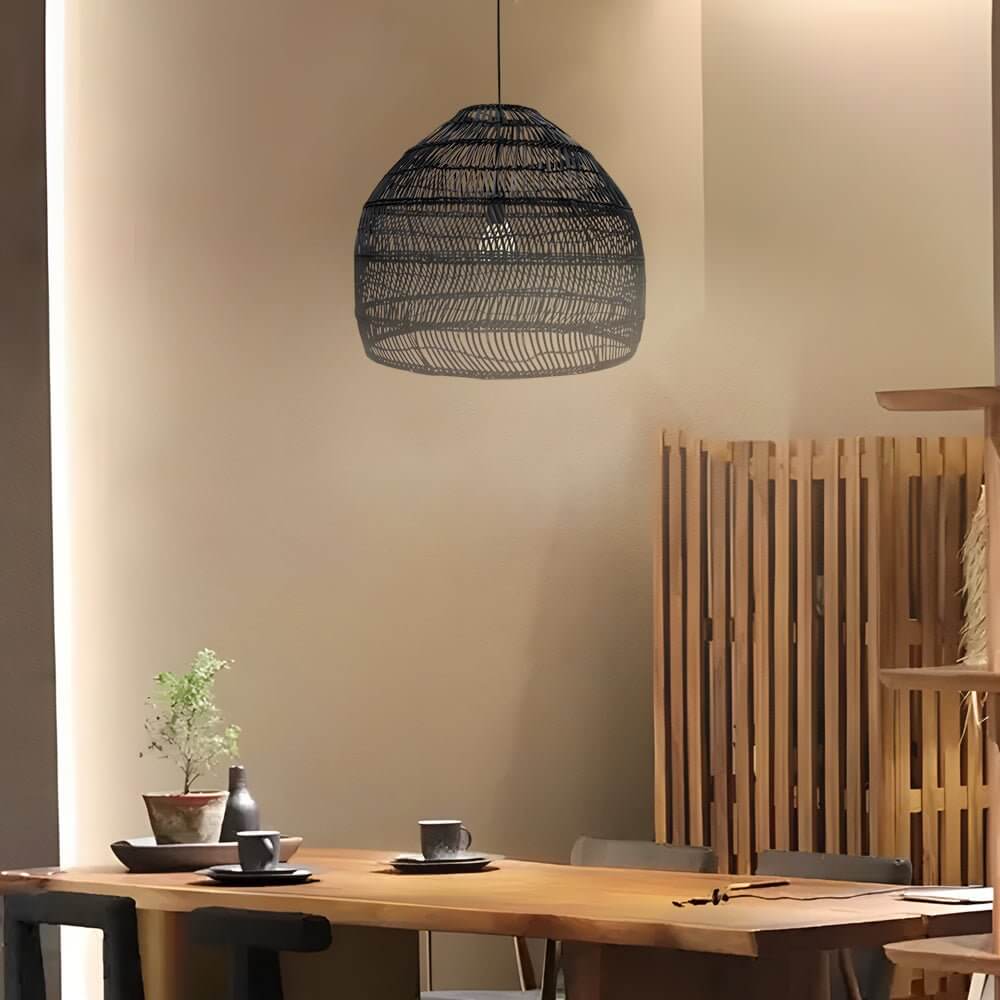 Hand-Woven Rattan Dome Pendant Light – Modern Farmhouse