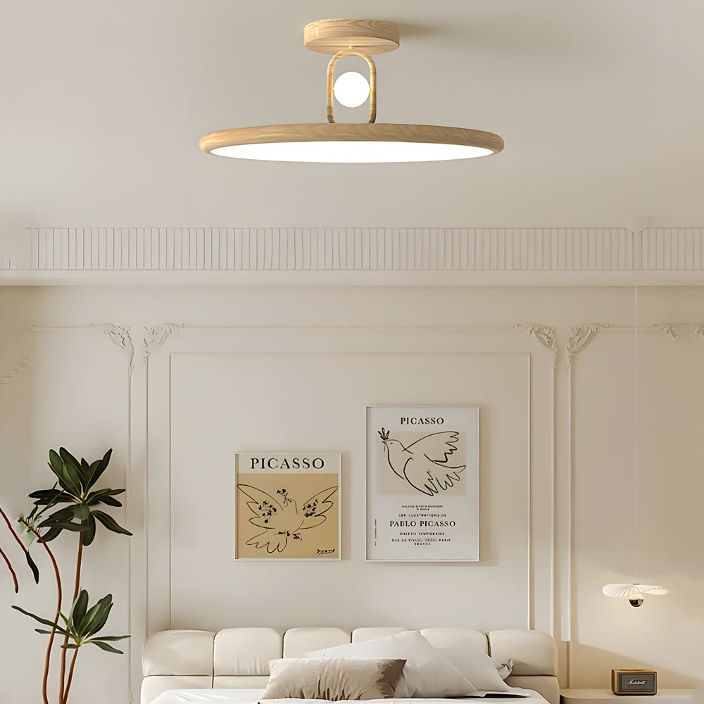 Modern Wood Grain Semi Flush Mount Ceiling Light 15.7/19.7 Inch