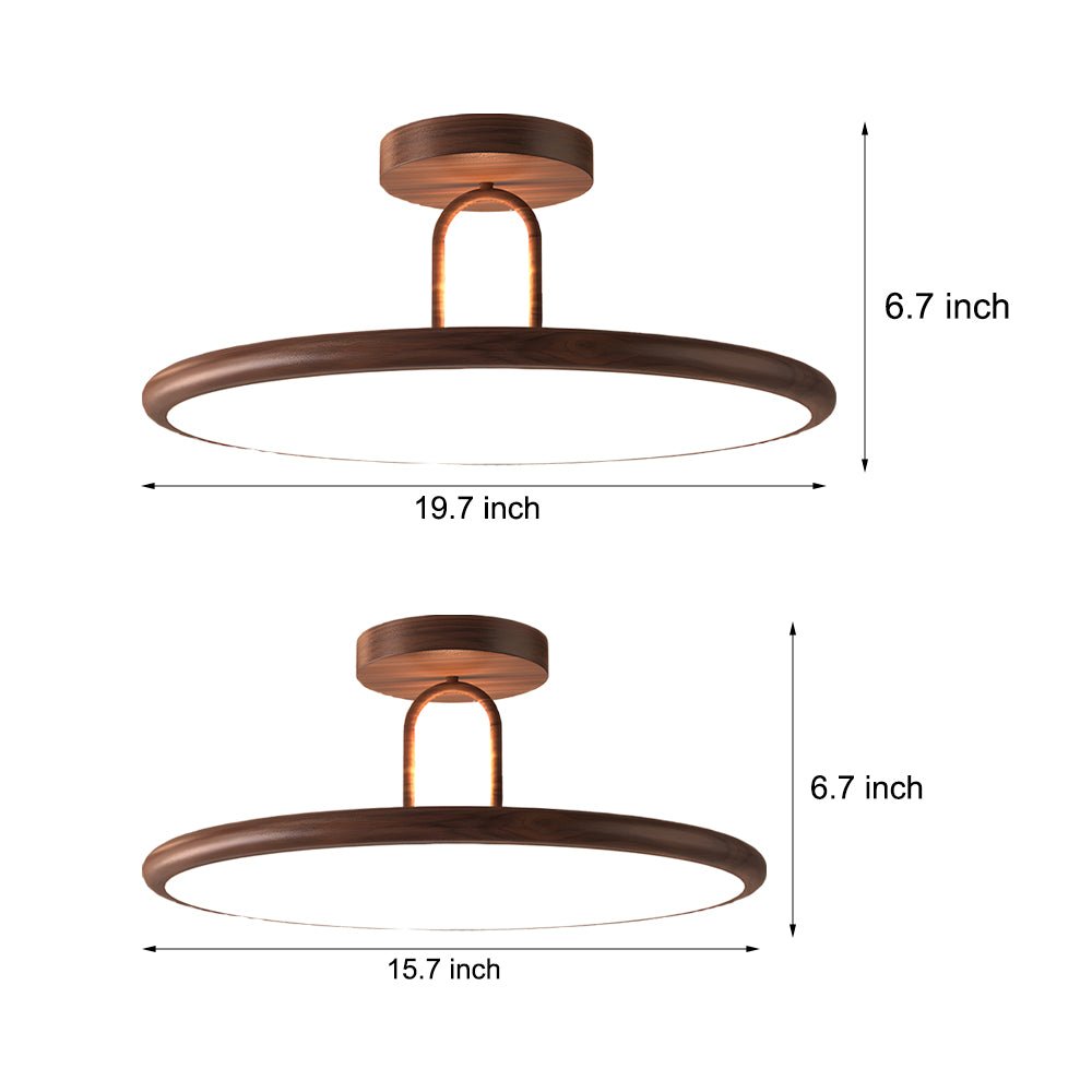 Modern Wood Grain Semi Flush Mount Ceiling Light 15.7/19.7 Inch