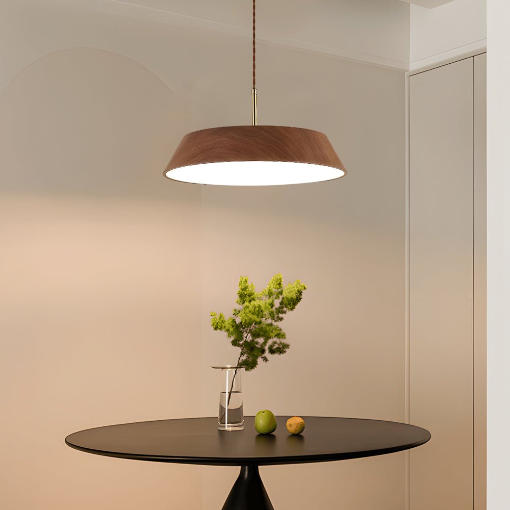Round Wood Grain LED Pendant Light – Japanese Minimalist Design