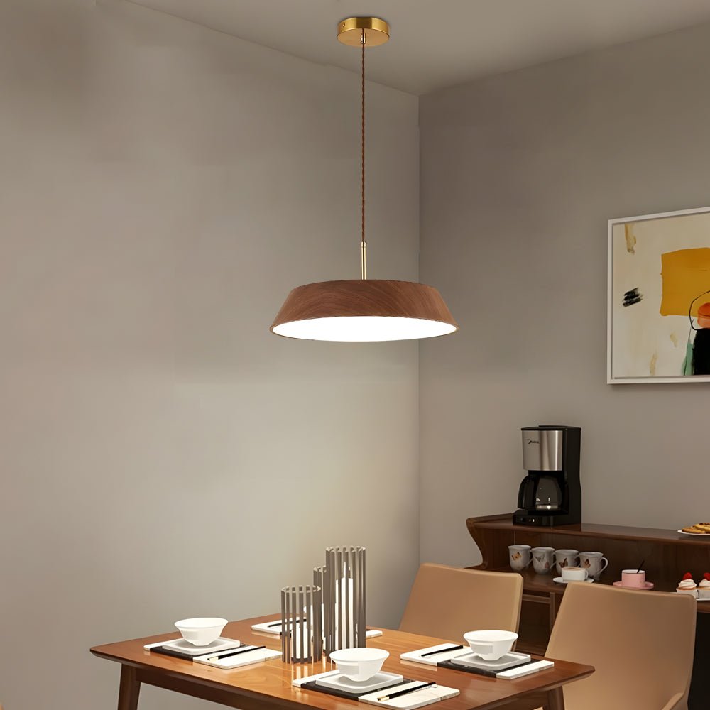 Round Wood Grain LED Pendant Light – Japanese Minimalist Design