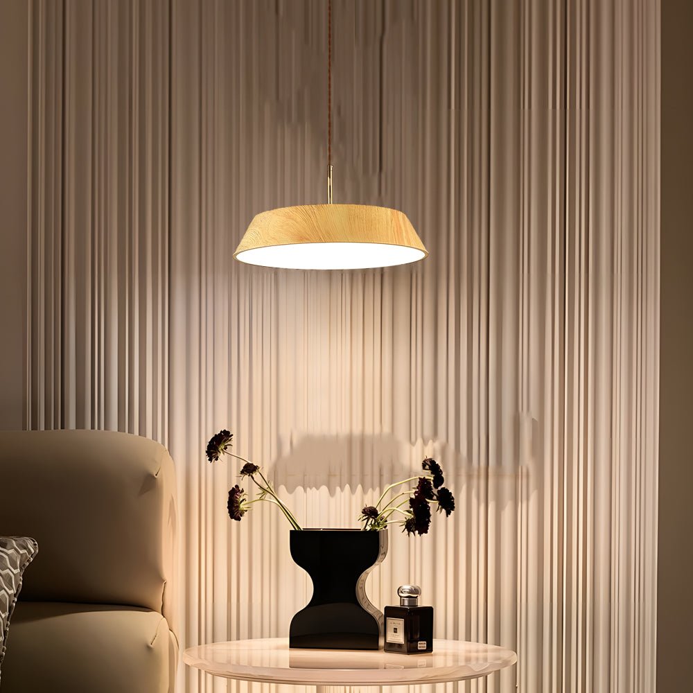 Round Wood Grain LED Pendant Light – Japanese Minimalist Design