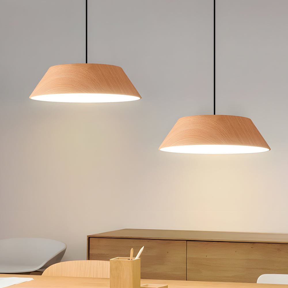 Round Wood Grain LED Pendant Light – Japanese Minimalist Design