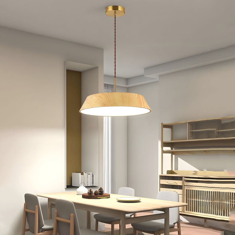 Round Wood Grain LED Pendant Light – Japanese Minimalist Design