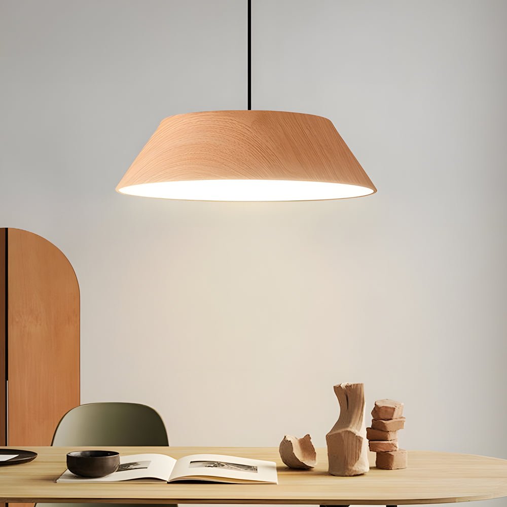 Round Wood Grain LED Pendant Light – Japanese Minimalist Design