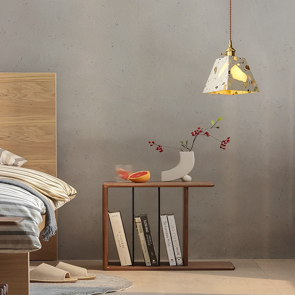 Modern Terrazzo Concrete Pendant Light with Copper Accent