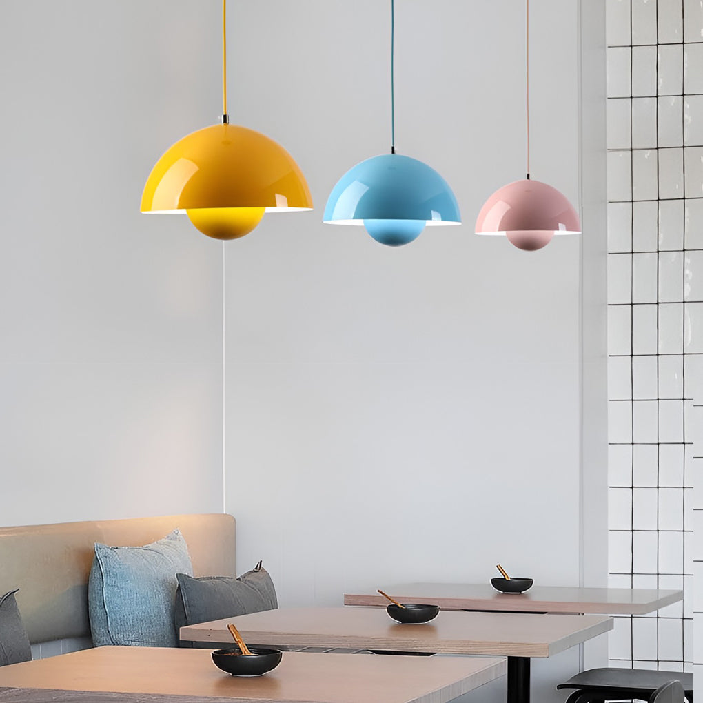 Mushroom Pendant Light – Metal Dome Shade with Warm Glow