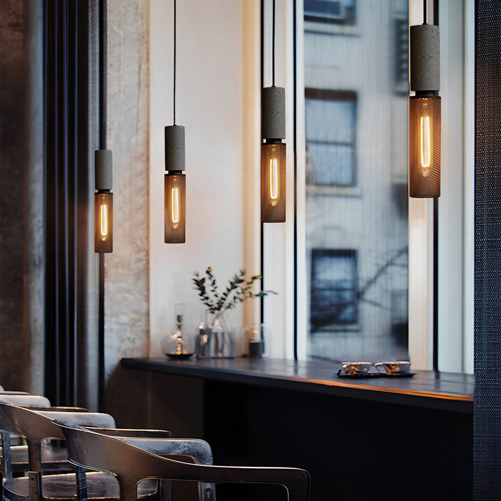 Industrial Concrete & Metal Mesh Pendant Light - Black Cage