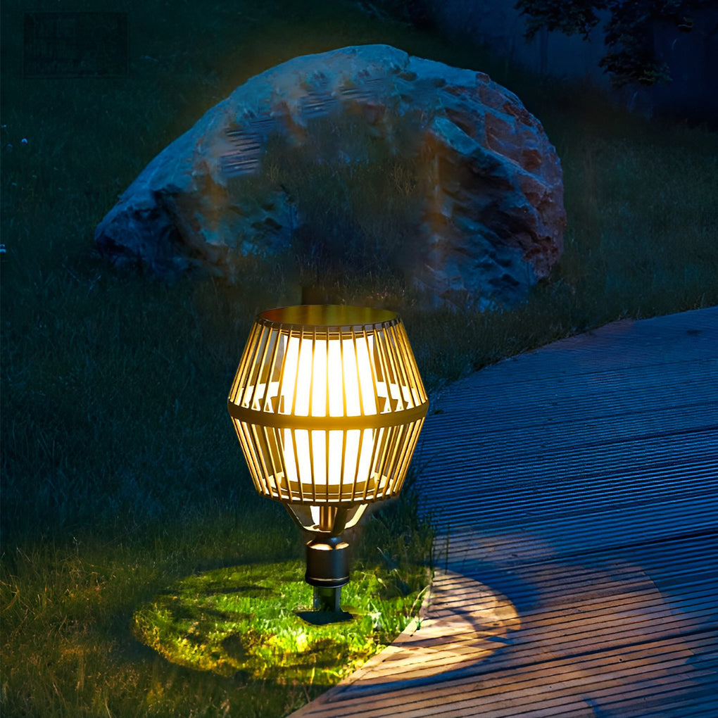 Matte Black Solar Caged Lantern - Modern Outdoor Landscape Light