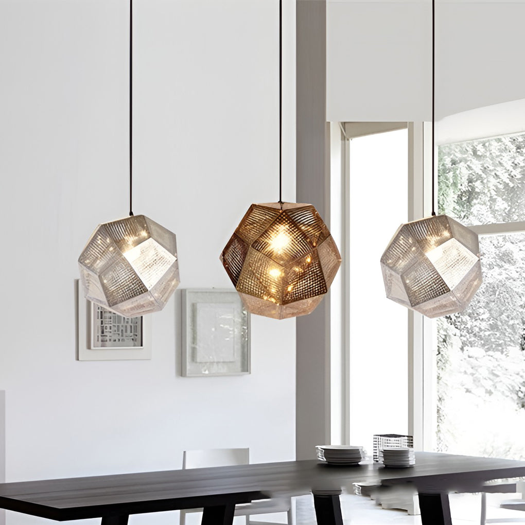 Geometric Round Electroplated Metal Pendant Light