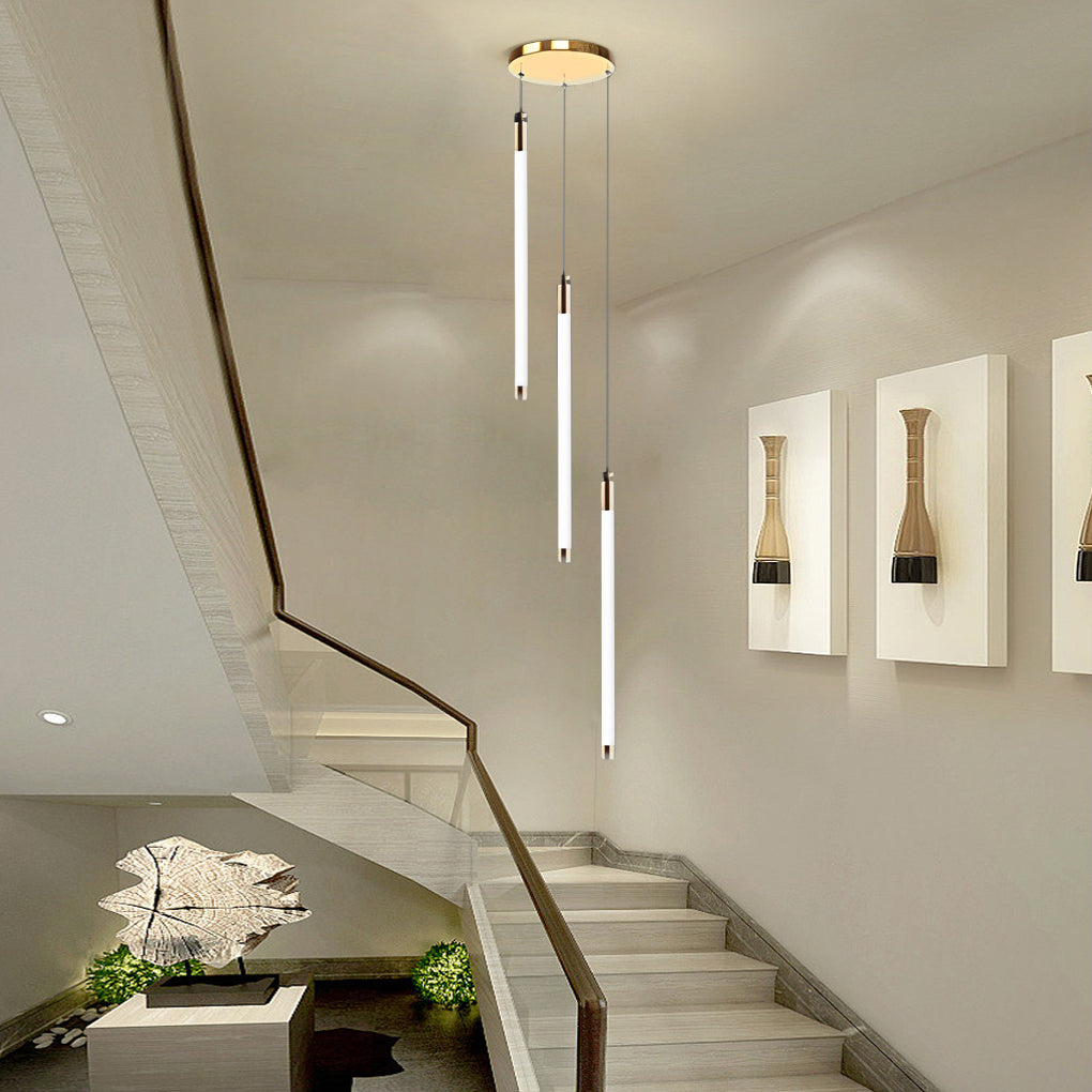 Spiral LED Staircase Chandelier Modern Long Tube Acrylic Light