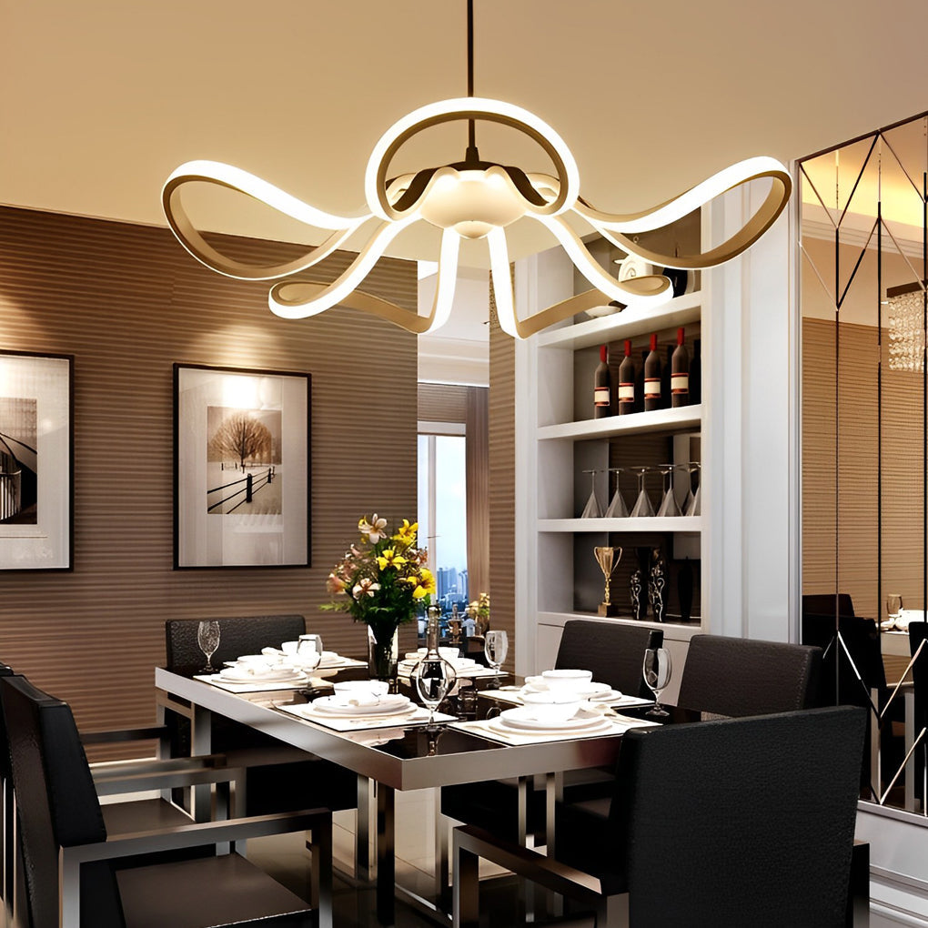 Modern Flower Petal LED Chandelier with Stepless Dimming - White