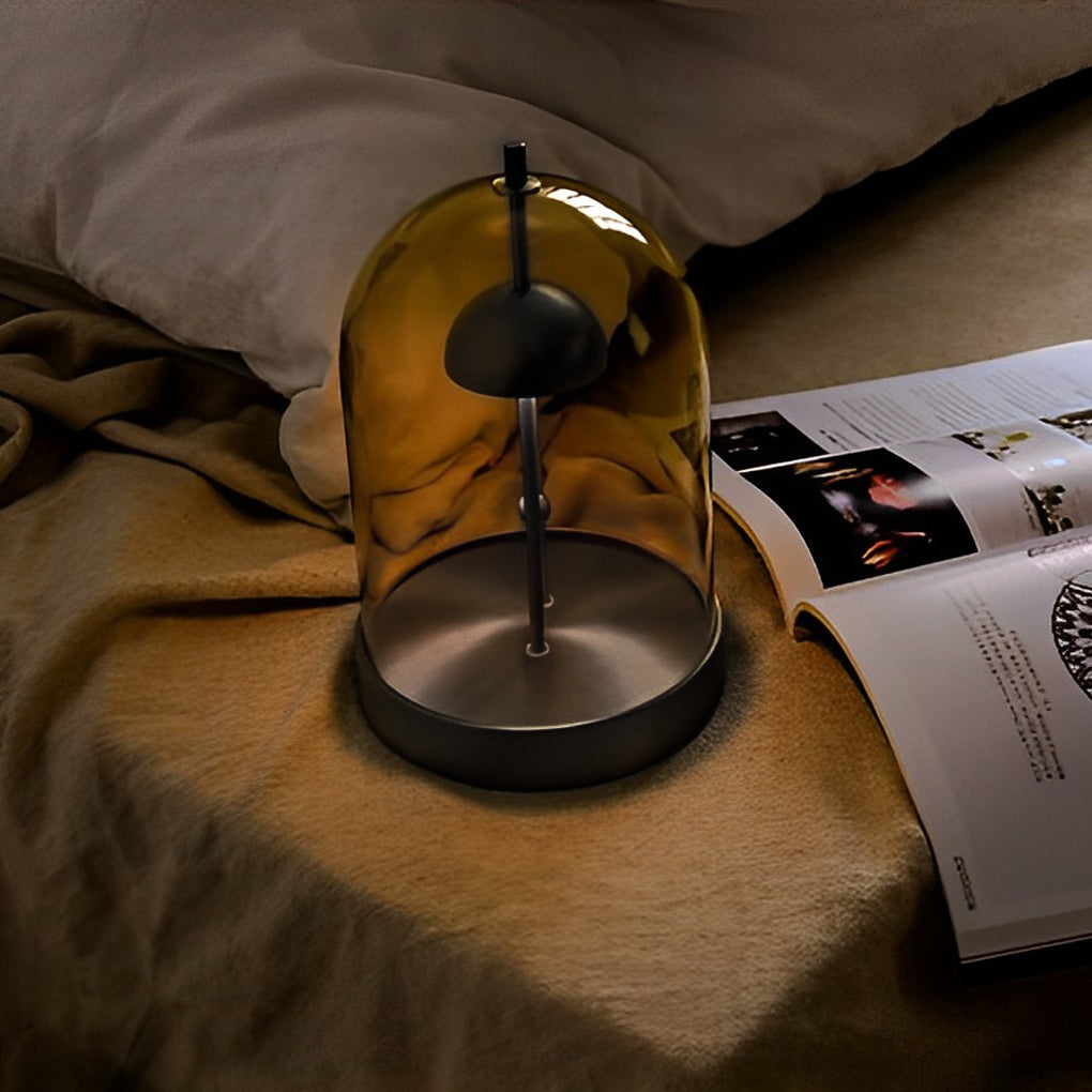 Dome Smoked Glass Cordless Table Lamp with Detachable Shade