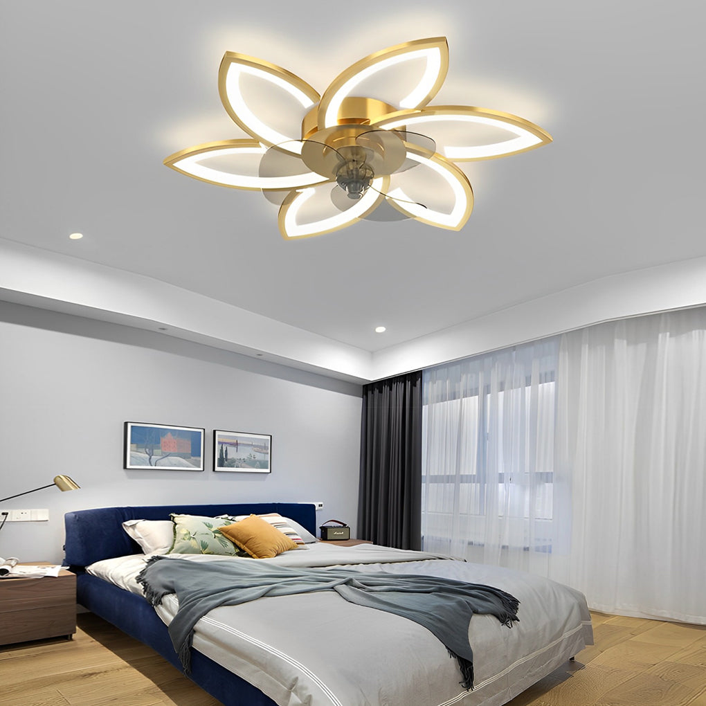 Modern Flower LED Ceiling Fan Light with Stepless Dimming