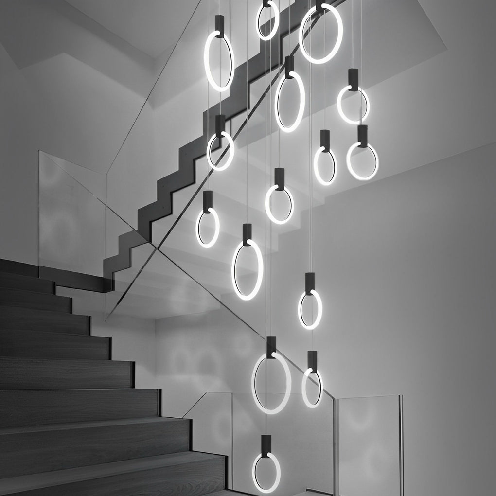 Modern Ring Staircase Chandelier with Stepless Dimming LED