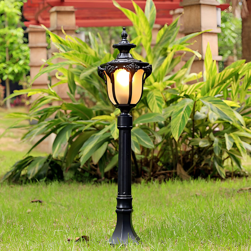 Industrial Outdoor Pathway Lamp Post - Die-Cast Aluminum & Glass