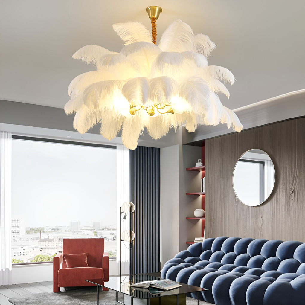 Feather Flush Mount Chandelier Modern Copper Ceiling Light 39"