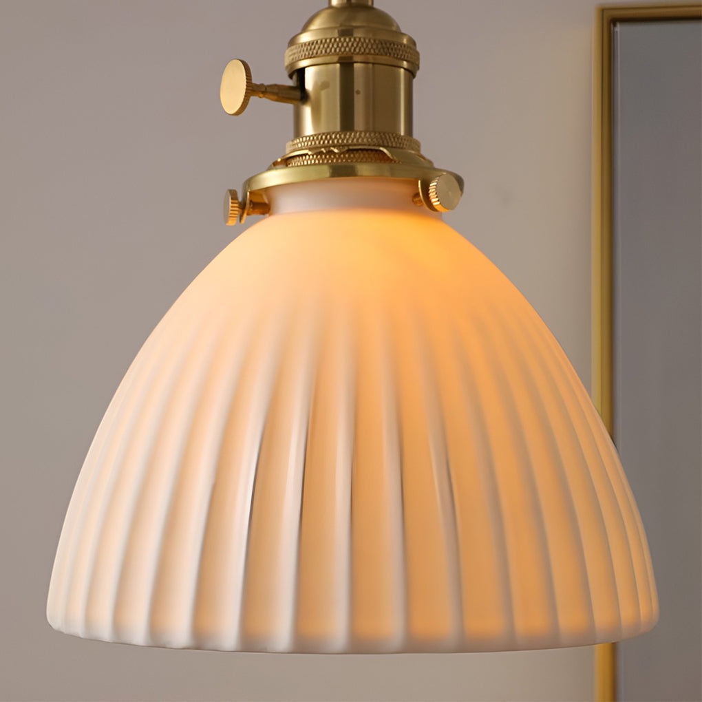 Modern Ceramic Pendant Light with Walnut & Copper Accent - 12W LED