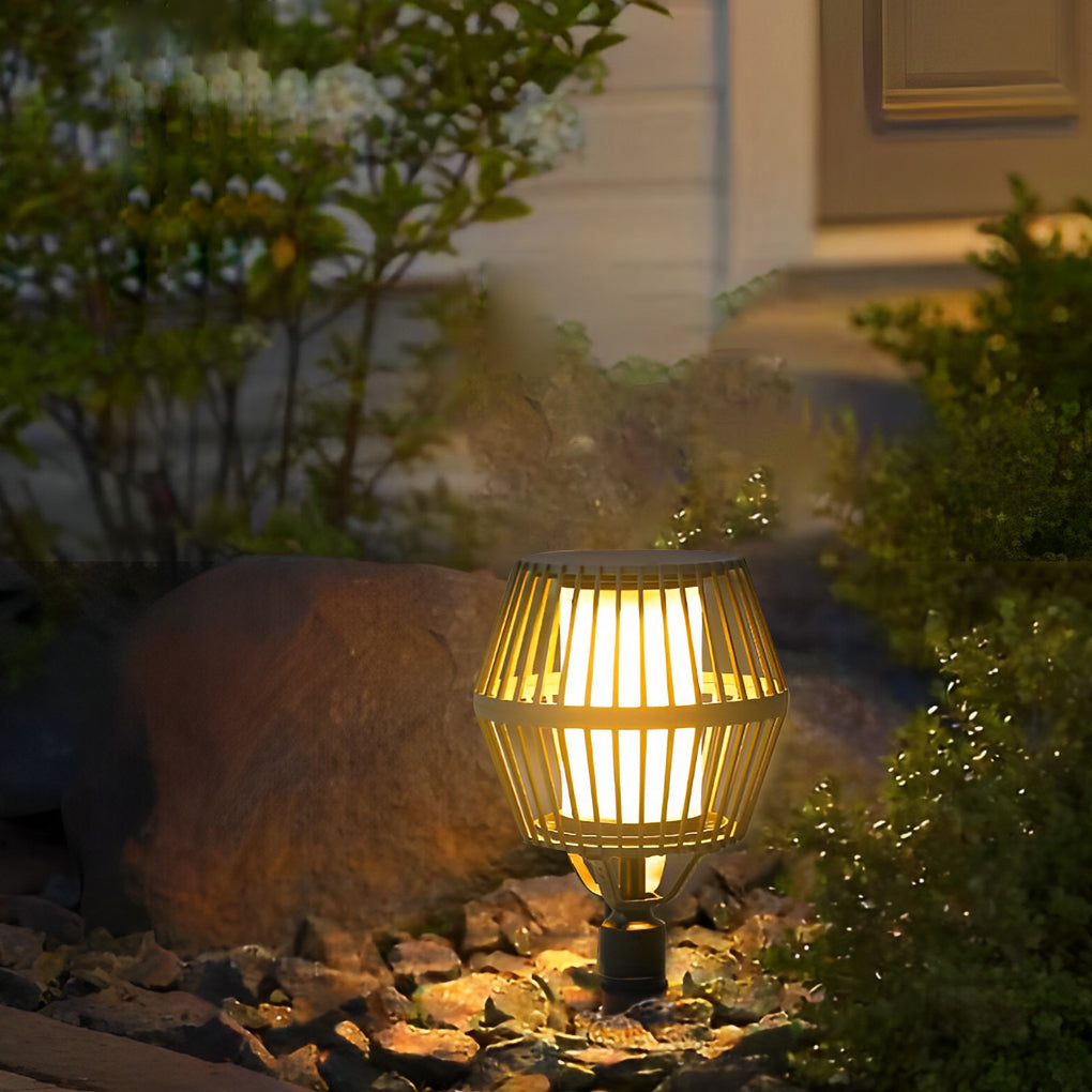 Matte Black Solar Caged Lantern - Modern Outdoor Landscape Light