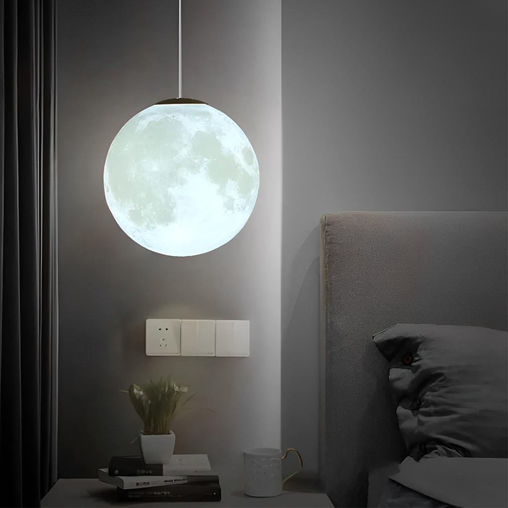 3D Moon Pendant Light Modern Nordic Spherical Hanging Lamp