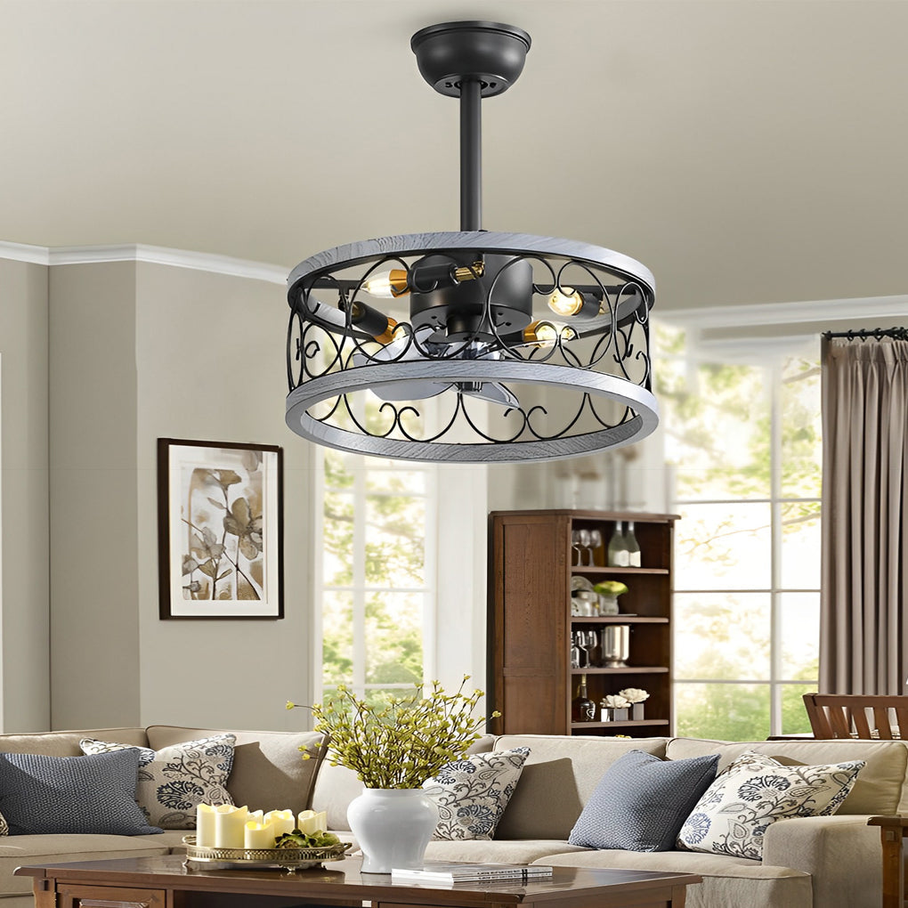 Retro Bladeless Ceiling Fan with Remote & Dimmable LED Light
