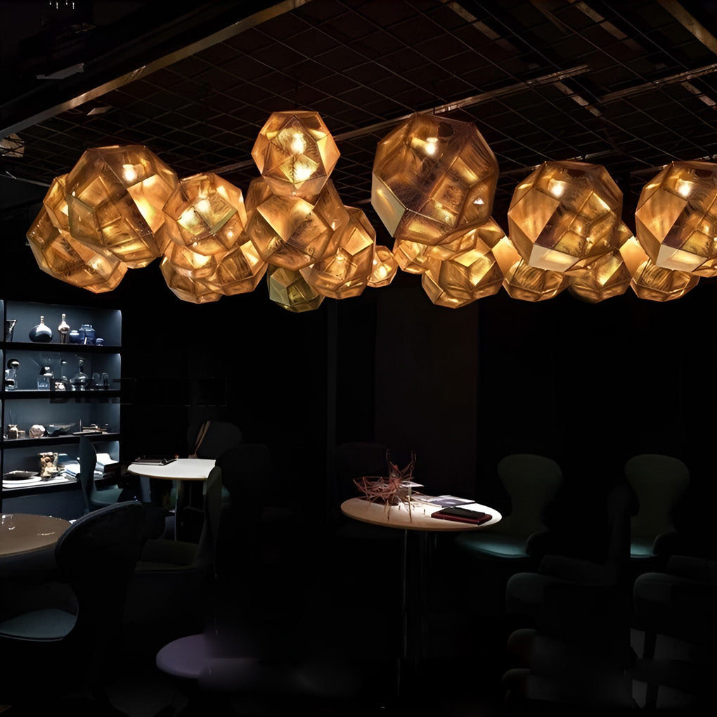 Geometric Round Electroplated Metal Pendant Light