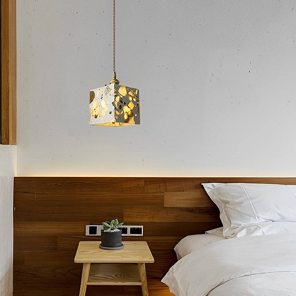 Modern Terrazzo Concrete Pendant Light with Copper Accent