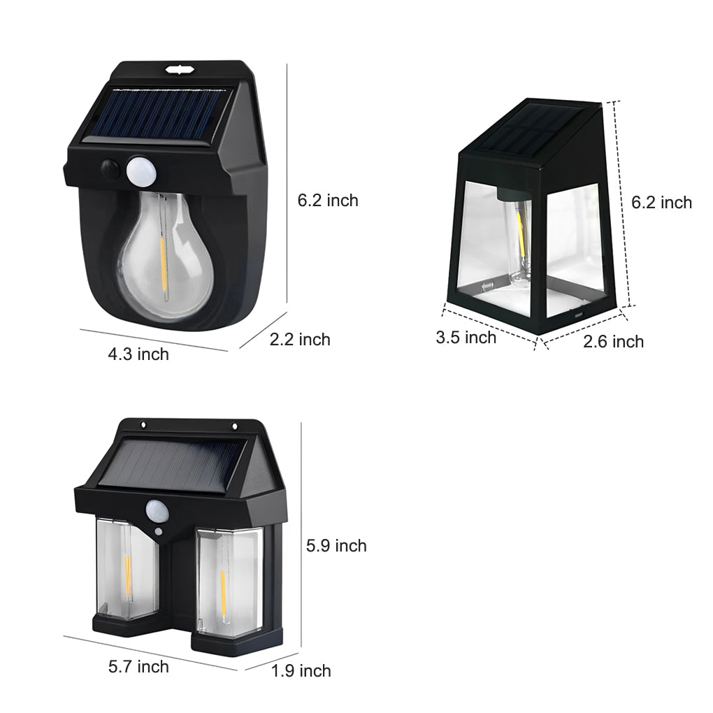 Solar Motion Sensor Wall Lantern with Tungsten Bulb