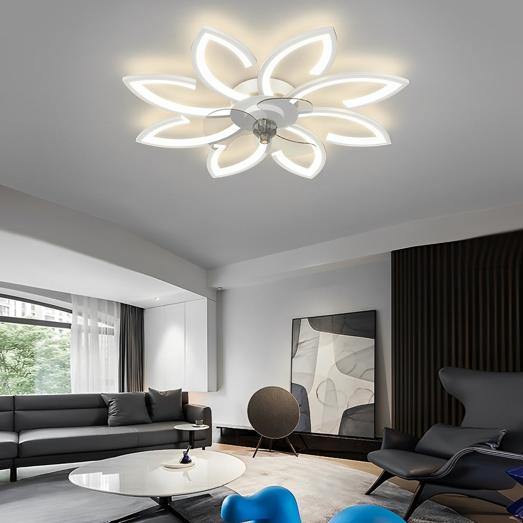 Modern Flower LED Ceiling Fan Light with Stepless Dimming