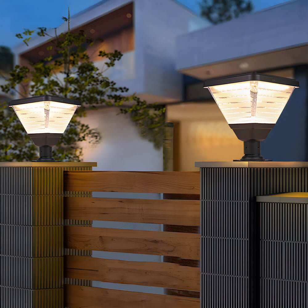 Modern Square Solar LED Outdoor Post Light - 17.9" Black Aluminum