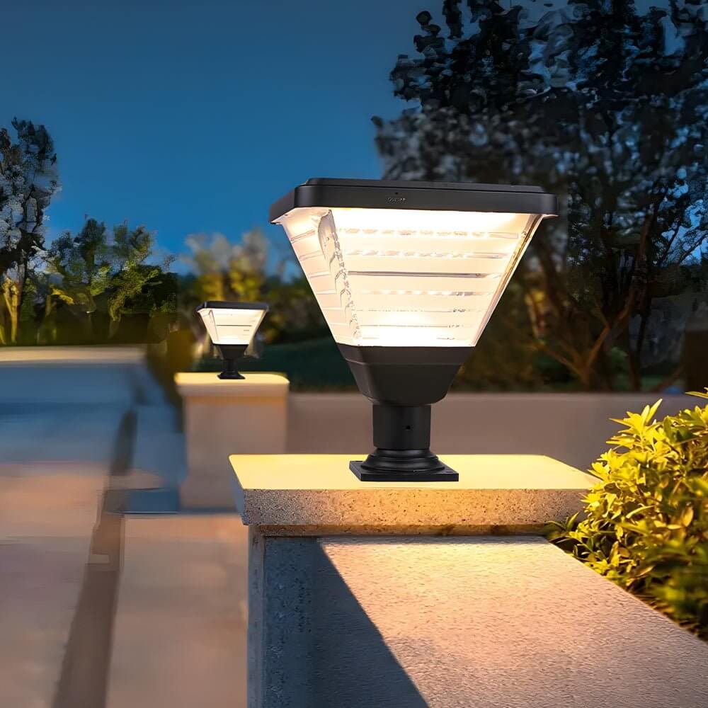 Modern Square Solar LED Outdoor Post Light - 17.9" Black Aluminum